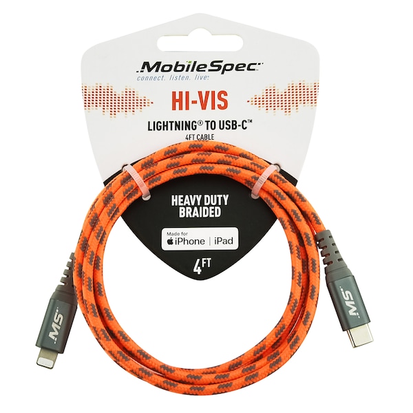 Hi-Vis 4Ft Lightning To Usb-C Cable, Orange